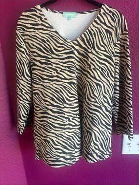 Anthony's Black and Beige Zebra-Print V-Neck Tunic